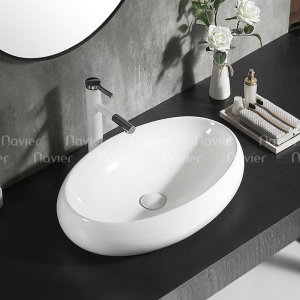 Chậu Lavabo Đặt Bàn Oval Trắng Navier NV-419T