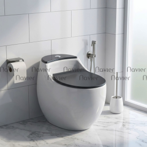 Bồn Cầu Khối Trứng Trắng Nắp Đen Cao Cấp Navier NV-1053D