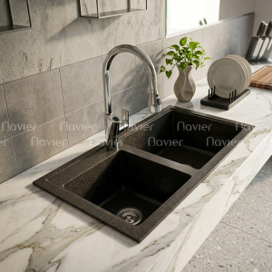 Chậu Rửa Chén Đá 2 Ngăn Đen Cao Cấp Navier NV-8450D