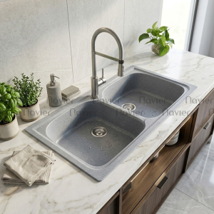Chậu Rửa Chén Đá 2 Ngăn Xám Cao Cấp Navier NV-9847X