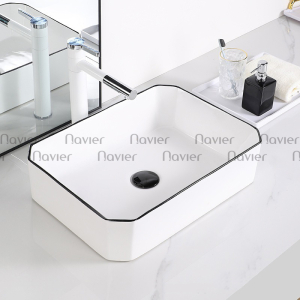 Chậu Lavabo Chữ Nhật Vát Cạnh Viền Đen Navier NV-353KLV