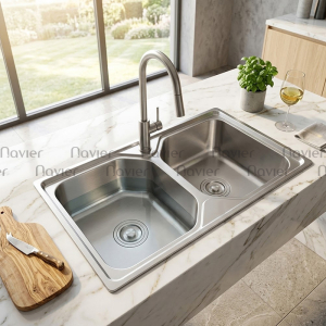 Chậu rửa chén 2 hộc đều vuông inox cao cấp Navier NV-9050D201
