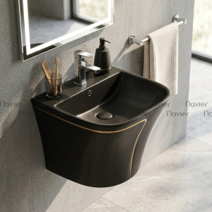 Lavabo Treo Tường Màu Đen Viền Vàng Cao Cấp Navier NV-422D