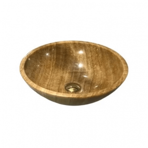 Chậu Lavabo Đá Tự Nhiên vàng Vân Gỗ Dáng Tròn Mỏng Cao Cấp Navier NV-BST35