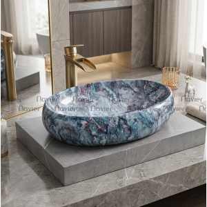  Chậu Lavabo Đặt Bàn Đá Elip Vân Khói Cao Cấp Navier NV-419GD