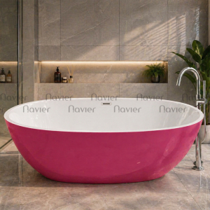 Bồn Tắm Nằm Oval Màu Hồng Chất Liệu Acrylic NV-1505H