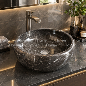 Chậu Lavabo Đá Tự Nhiên Dáng Tròn Mỏng Navier NV-518
