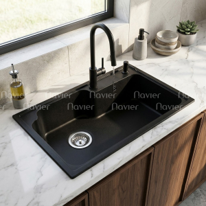 Chậu Rửa Chén Đá 1 Ngăn Đen Nhập Khẩu Navier NV-T7848-D01