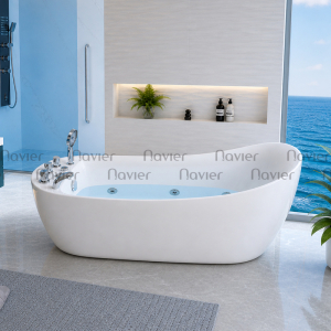 Bồn tắm massage đặt sàn nhựa acrylic dáng cá Heo kèm bộ vòi Navier NV-2430