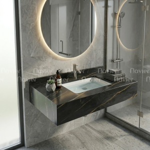 Bộ Bàn Đá Lavabo Âm Vân Đen Chống Trầy Kèm Chậu Navier NV-501D