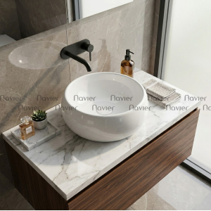 Chậu Lavabo Đặt Bàn tròn Sứ Trắng Navier NV-451T