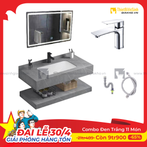 Combo Kệ Đá 2 Tầng Xám Vân Mây Lavabo Âm Siêu Tiết Kiệm Navier CBPT0062