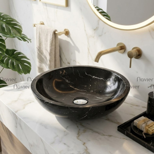 Chậu Lavabo Đá Tự Nhiên Nâu Ý Dáng Tròn Mỏng Cao Cấp Navier NV-BST03