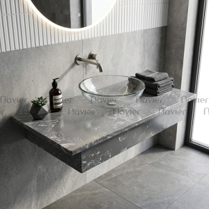 Bàn Đá Lavabo Đá Tự Nhiên Màu Đen Vân Mây Navier NV-491D