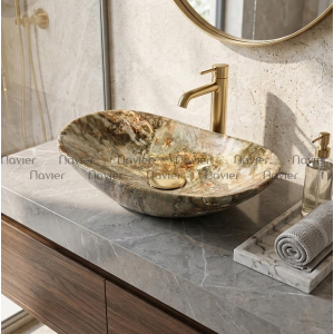 Chậu Lavabo Oval Thuyền Sứ Giả Đá Cao Cấp Navier NV-414GD2