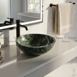Chậu Lavabo Đá Tự Nhiên Xanh Ấn Độ Dáng Tròn Mỏng Cao Cấp Navier NV-BST40