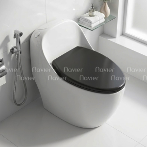 Bồn Cầu Trứng Liền Khối Màu Trắng Nắp Đen Cao Cấp Navier NV-1056TD