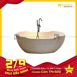 Combo Bồn Tắm Hình Oval Chất Liệu Đá Mài Cao Cấp Navier CBBT06