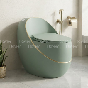 Bồn Cầu Trứng Xanh Viền Vàng Navier NV-1068XA