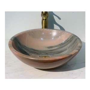 Chậu Lavabo Đá Tự Nhiên Hồng Vân Mây Dáng Tròn Mỏng Cao Cấp Navier NV-HMTNK