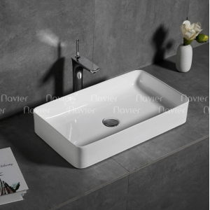 Chậu rửa mặt Đặt Bàn Chữ Nhật Trắng Navier NV-437T