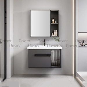 Tủ Lavabo Nhựa PVC Màu Xám Kèm Tủ Gương Navier NV-1123X80