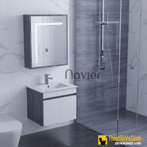 Bộ Tủ Chậu Lavabo Nhựa PVC Kết Hợp Tủ Gương Led Cao cấp Navier NV-595X