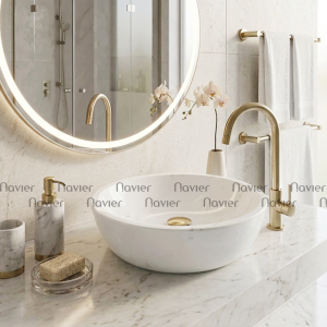 Chậu Lavabo Đá Tự Nhiên Trắng Sữa Dáng Tròn Dày Cao Cấp Navier NV-BST91