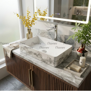 Chậu Lavabo Đặt Bàn Hình Chữ Nhật Vân Khói Sang Trọng Chính hãng Navier NV-437VK