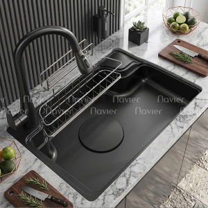 Chậu Rửa Chén 1 Ngăn Lớn Lõm Bán Nguyệt Inox 304 Phủ Nano Navier NV-7848N304