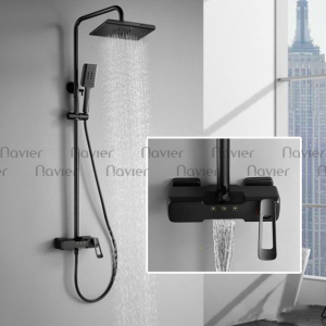 Siêu Sale Thanh Lý Sen Tắm Đứng Đồng Thau Sơn Tĩnh Điện Đen Thân Vuông Navier NV-9352D