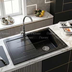 Chậu rửa chén đá nhân tạo 1 hộc có cánh Navier NV-9050C