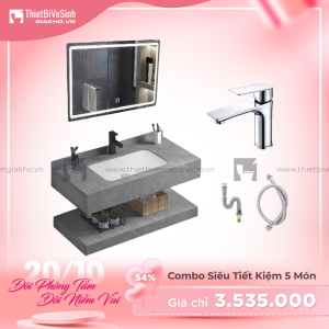 Combo Kệ Đá 2 Tầng Xám Vân Mây Lavabo Âm Siêu Tiết Kiệm Navier CBPT0062