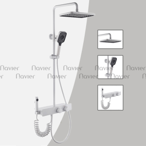 Sen Cây Tắm Nóng Lạnh Núm Xoay Đồng Thau Hiển Thị Nhiệt Độ Thời Gian Trắng NV-837T