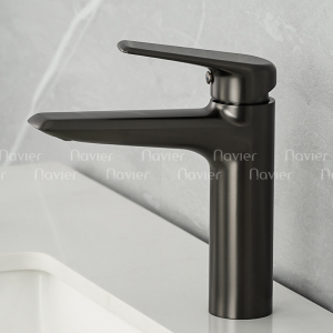 Vòi Lavabo Nóng Lạnh Đồng Thau Mạ PVD Xám Navier NV-697