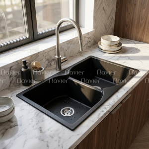 Chậu Rửa Chén Đá 2 Ngăn Đen Cao Cấp Navier NV-T8650-T01