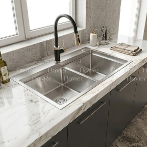 Chậu Rửa Chén 2 Ngăn Lệch Inox Sơn Xanh Navier NV-8245LGSX