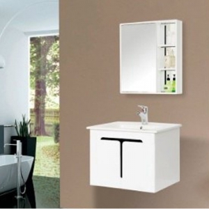 Bộ Tủ Chậu Lavabo PVC Sơn Bóng 3K Cao Cấp Trắng Liền Tủ Gương Navier NV-545