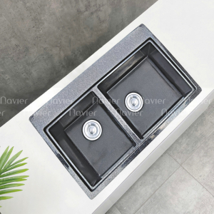 Chậu Rửa Chén Đá 2 Ngăn Lệch Đen Navier NV-7947D