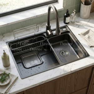 Chậu Rửa Chén 1 Ngăn Lớn Thoát Lệch Inox SUS 304 Navier NV-7546BK