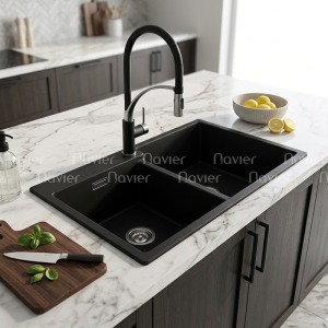 Chậu Rửa Chén Đá Đen 2 Ngăn Cao Cấp Navier NV-T8650-F01