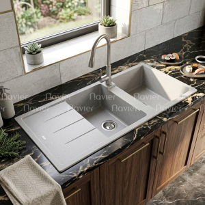 Chậu rửa chén đá nhân tạo 2 hộc có cánh Navier NV-11248C