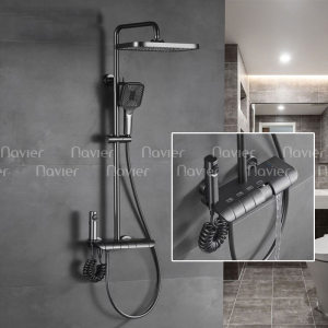 Sen Cây Tắm Đứng Nóng Lạnh Phím Đàn Đồng Thau Xám Cao Cấp Navier NV-836