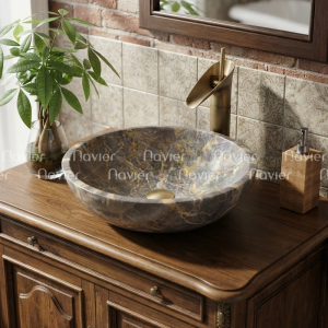 Chậu Lavabo Đá Tự Nhiên Vân Vàng Tia Chớp Cao Cấp Navier NV-BST08
