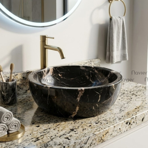 Chậu Lavabo Đá Tự Nhiên Nâu Quán Sơn Tròn Dày Cao Cấp Navier NV-BST31