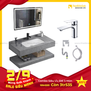 Combo Kệ Đá 2 Tầng Xám Vân Mây Lavabo Âm Siêu Tiết Kiệm Navier CBPT0062