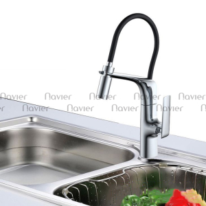 Vòi chén nóng lạnh đồng thau mạ Crom thân cao su có cần cố định Navier NV-232