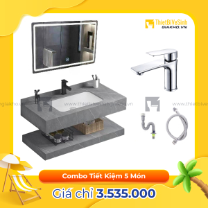 Combo Kệ Đá 2 Tầng Xám Vân Mây Lavabo Âm Siêu Tiết Kiệm Navier CBPT0062