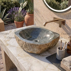 Chậu Lavabo Đá Cuội Nguyên Khối Navier NV-DC001