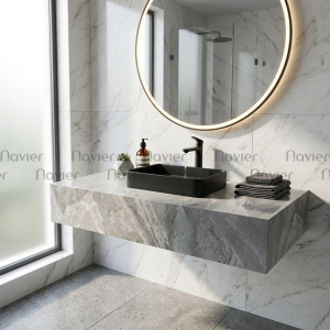 Bàn Đá Lavabo 1 Tầng Xám Bóng Chống Trầy Cao Cấp Navier NV-509XB